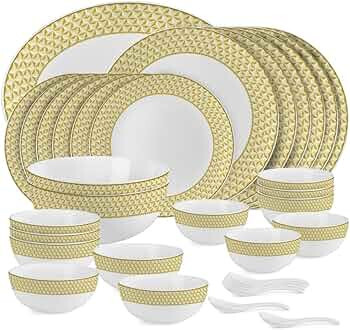 Cello Opalware Divine Goldenpyramid Dinner Set, 33 Units |