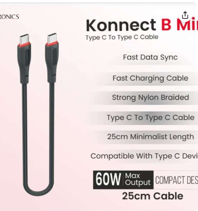 Portronics Summer Sale Portronics Konnect B Mini USB-C to USB-C Cable, 60W