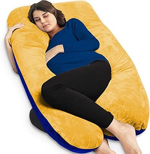 Mom's Moon U Shape Pregnancy Pillow | Full Body Support | Velvet Reversible | Back Hip Relief