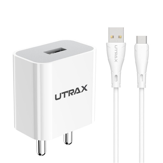UTRAX 12W Fast Charger with USB Type-C Cable | BIS Approved | Multi-Level Protection
