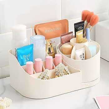 SHUTTLE ART Makeup Organizer, White 360° Rotating Make up Organiser, Cosmetic Storage Box