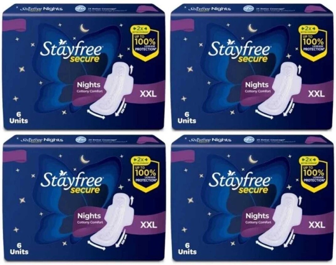 Stayfree Secure Nights 24 overnight (6 pads in each pack, total 4 packs)