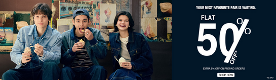 Lee - Flat 50% off | Extra 5% off on Prepaid orders