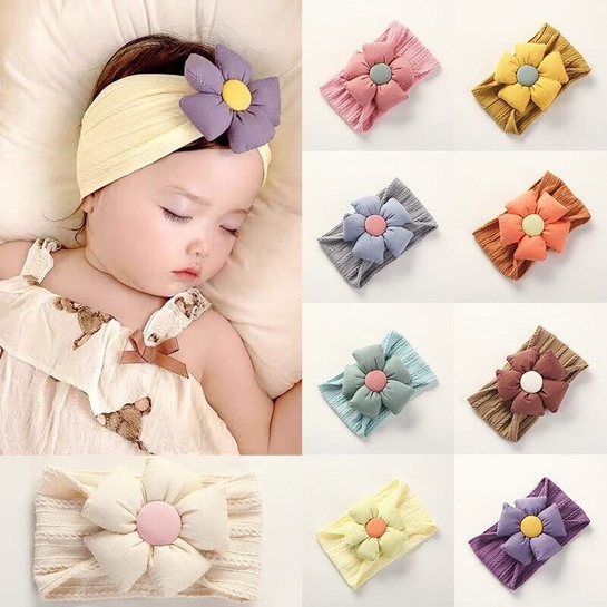 Newborn Baby Headbands Pack of 6 | Soft Nylon | Hair Bows | Turban Headwrap | Multicolor
