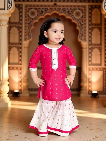 Baby girls cotton blend kurta and pallazo set