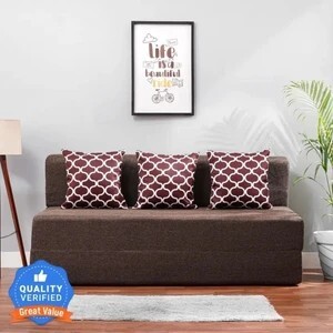 Flipkart Perfect Homes Chessis Fabric Sofa Cum Bed 3 Cushions  (Finish Color - Mustard Yellow)