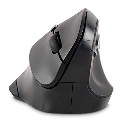 Kensington Ergonomic Vertical Wireless Mouse with 6 Buttons, 5 DPI Settings (800–2400), Optical Tracking, Handshake Design for Comfort, Nano Receiver Storage, Compatible with Windows/Mac, Black/Grey
