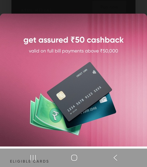 Cred 50 cashback on full bill payment of inr 50000 or more