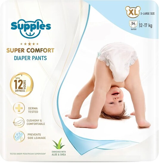 Amazon Brand – Supples Super Comfort Baby Diaper Pants | X-Large (12–17 kg), 54 Count |