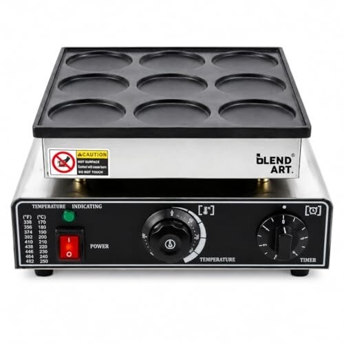 Blend Art Mini Pancake Maker Machine Commercial Electric Non Stick Pancake Baker Stainless Steel Adjustable Temperature 50–300°C Fast Heating for Bakery Café Food Stall Home (9 pcs)