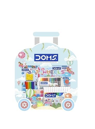 Doms Art On Wheels Assorted Stationery Items Kit+Plastic Crayons 28 Shades