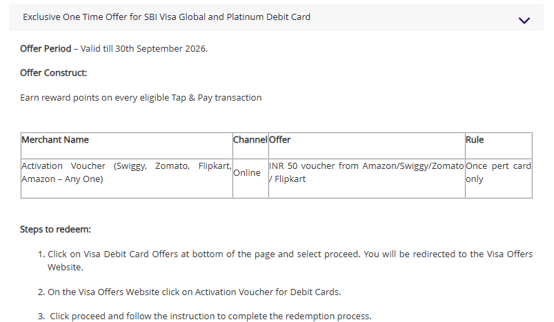 SBI Visa Debit Card ₹50 Voucher Offer