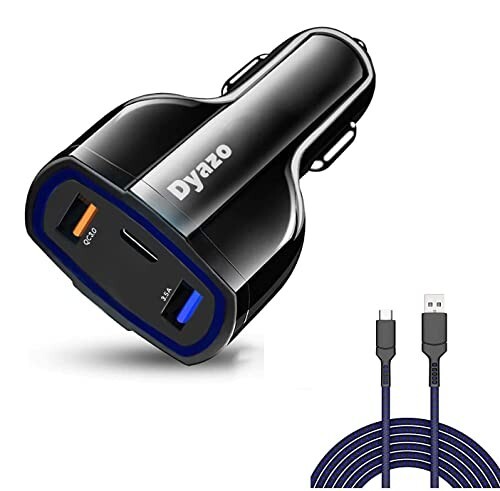 Dyazo 3 Port 36 W Turbo Car Charger QC Charging Compatible for All Qualcomm 3.0 Devices and Normal Charging for All Mobile Phone with Type c Cable