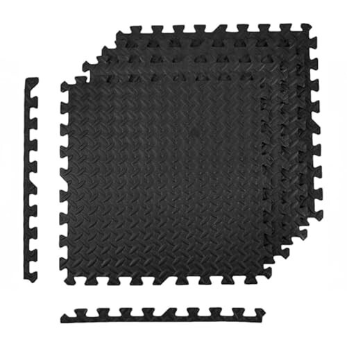 Symactive Puzzle Exercise Mat | EVA Interlocking Tiles | Set of 4 | 61 x 61 cm each Black