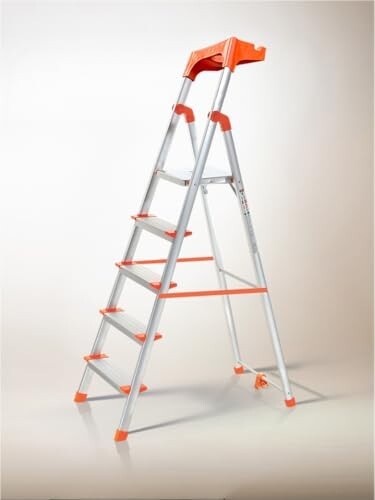 HOUZA Aluminium Ladder for Home 5 Steps Foldable with Tool Tray 