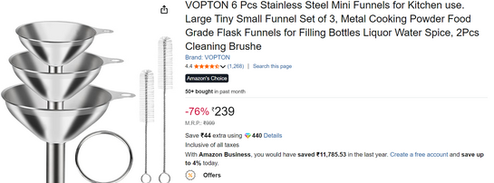 VOPTON 6 Pcs Stainless Steel Mini Funnels for Kitchen use