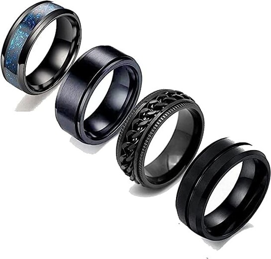 MEENAZ Black Rings for Men Mens couples gents - Titanium Silver gold combo Finger Ring 170