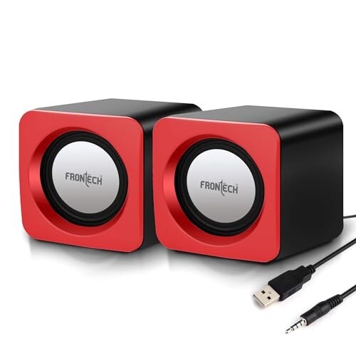 FRONTECH Premium 2.0 Channel USB Powered Speakers with 1.5W x 2 Output, AUX Input, and 1-Year Warranty (Red)