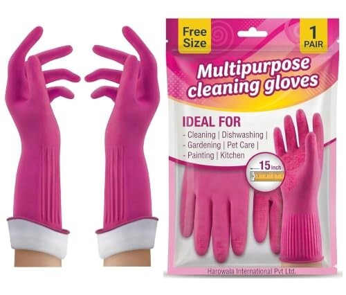 Pink Multipurpose Rubber Gloves| Cleaning| Kitchen| Dishwashing | Gardening 15 INCH. (1 PAIR)
