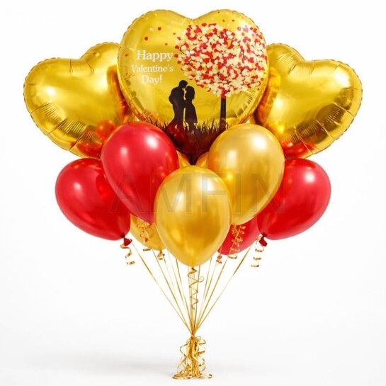 AMFIN (Pack of 9) Happy Valentine’s Day Balloon Decoration Set- Red Black