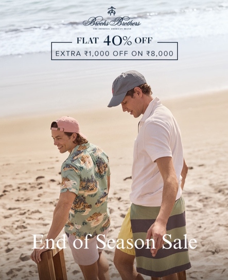 Brooks Brothers End of Season Sale | Flat 40% Off + Extra ₹1,000 Off on ₹8,000