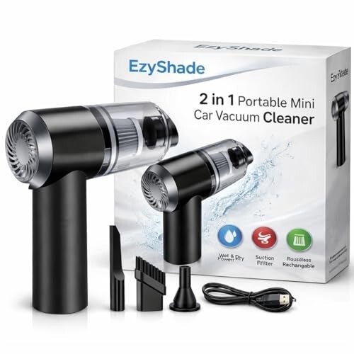 EzyShade 2 in 1 Portable Mini Car Vacuum Cleaner 
