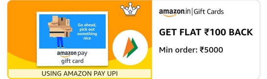Amazon Pay Gift card : Get flat ₹100 back on gift card of ₹5000 using Amazon pay upi