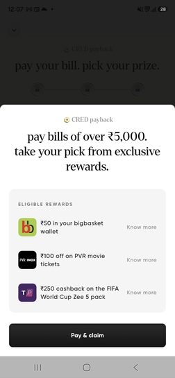 Cred App x Level 1 CC Bill Pay Reward | 50 rs in Bigbasket wallet