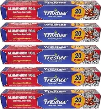 Freshee 20m Aluminium Silver Kitchen Foil Roll Paper Pack of 5|11 Micron Thick|Food wrap|