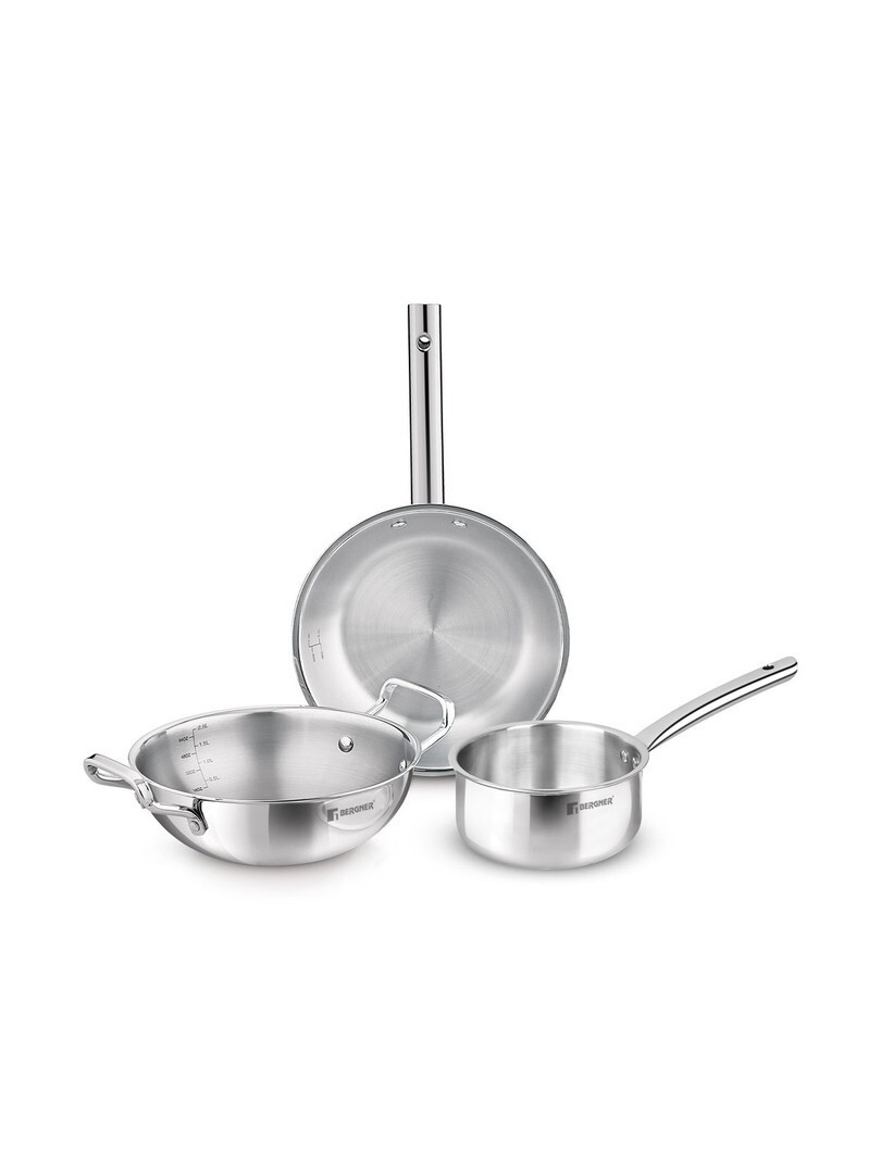 BERGNER Silver Toned Induction Base Tri Ply Stainless Steel Cookware Set