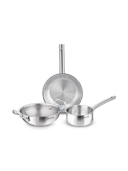 BERGNER Silver Toned Induction Base Tri Ply Stainless Steel Cookware Set