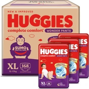 Huggies Complete Comfort Wonder Pants, India's Fastest Absorbing Diaper | - XL (168 Pieces)