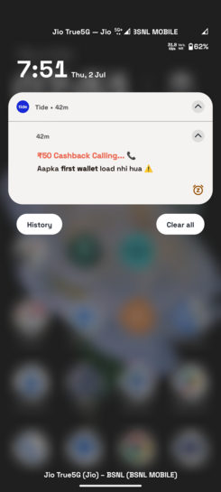 Tide app 100% cashback...