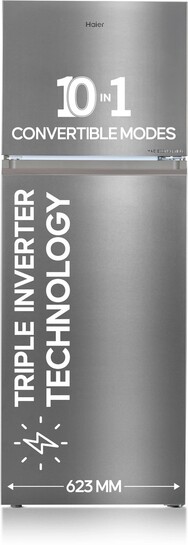Haier 358 L Frost Free Double Door 3 Star Convertible Refrigerator (Inox Steel, HEF-363TS-P)
