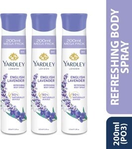 Yardley London English Lavender Refreshing Body Spray 200ml Deodorant Spray  -  For Women (600 ml, Pack of 3)