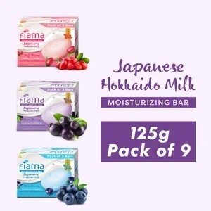 FIAMA Moisturising Soap Bars, Japanese Hokkaido Milk & Berries, 125gX9, Nourished Skin (9 x 125 g)