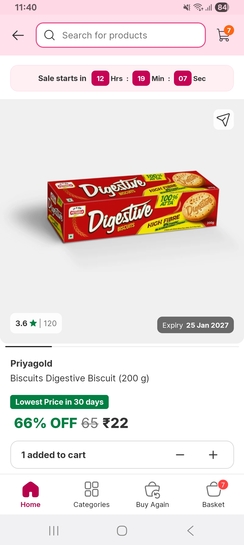 Minutes: Priyagold Digestive biscuit 200gm at 22