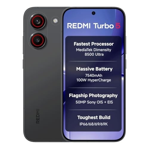 REDMI Turbo 5 (8GB + 256GB) Asphalt Black | Dimensity 8500 Ultra 