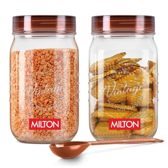 Milton Vintage Airtight Containers with Spoons for Kitchen Storage Food Grade Plastic Set of 2