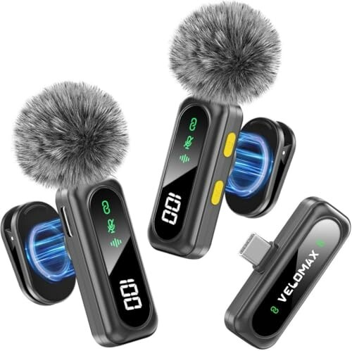 VELOMAX Mic for YouTube Wireless, Noise Reduction Magnetic Clip Wireless Microphone(Dual Mic)