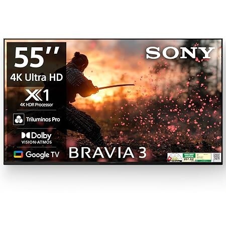 Sony BRAVIA 3 Series 139 cm (55 inches) 4K Ultra HD AI Smart LED Google TV K-55S30B (Black)