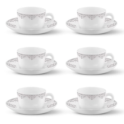 Larah by BOROSIL Lark Opalware Cup and Saucer Set of 12 pcs  [Apply coupon]