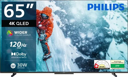 Philips 164 cm (65 inch) QLED Ultra HD (4K) Smart Google TV with Dolby Vision |30W Dolby Atmos | 120Hz Refresh Rate | HDR 10+ 