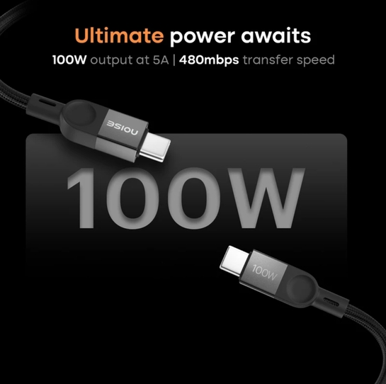 Noise USB Type C Cable 5 A 1 m CB104 (Compatible with Laptop Charging, Smartphone Charging, Tablet Charging, Data Sync, Storm Grey, One Cable, USB Type C To USB Type C, 100 W)