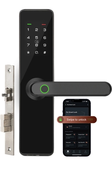 Qubo Smart Lock Essential 7-Way Unlocking | 2 Bolts Mobile App | Fingerprint | 2-Year Warranty Smart Door Lock (Black)