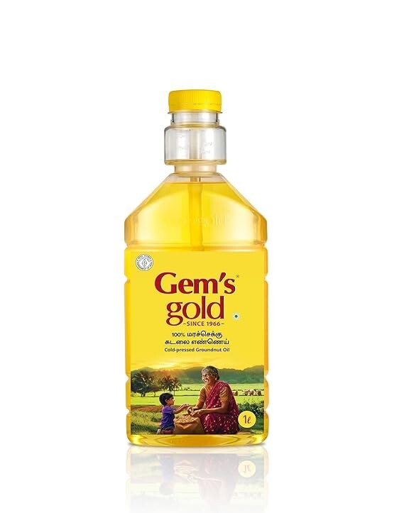 Gem's Gold Cold pressed Groundnut Cooking Oil 1l | Help Consume 30% Less Oil | Peanut Oil | Marachekku, Chemical Free, Kacchi Ghani, Chekku | Smart Bottle