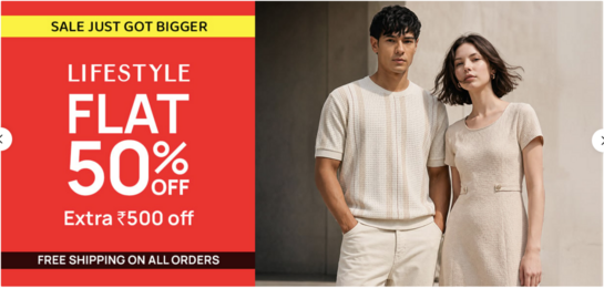 Sale Just Got Bigger | Flat 50% + Extra ₹500 Off | Free Shipping on all orders 