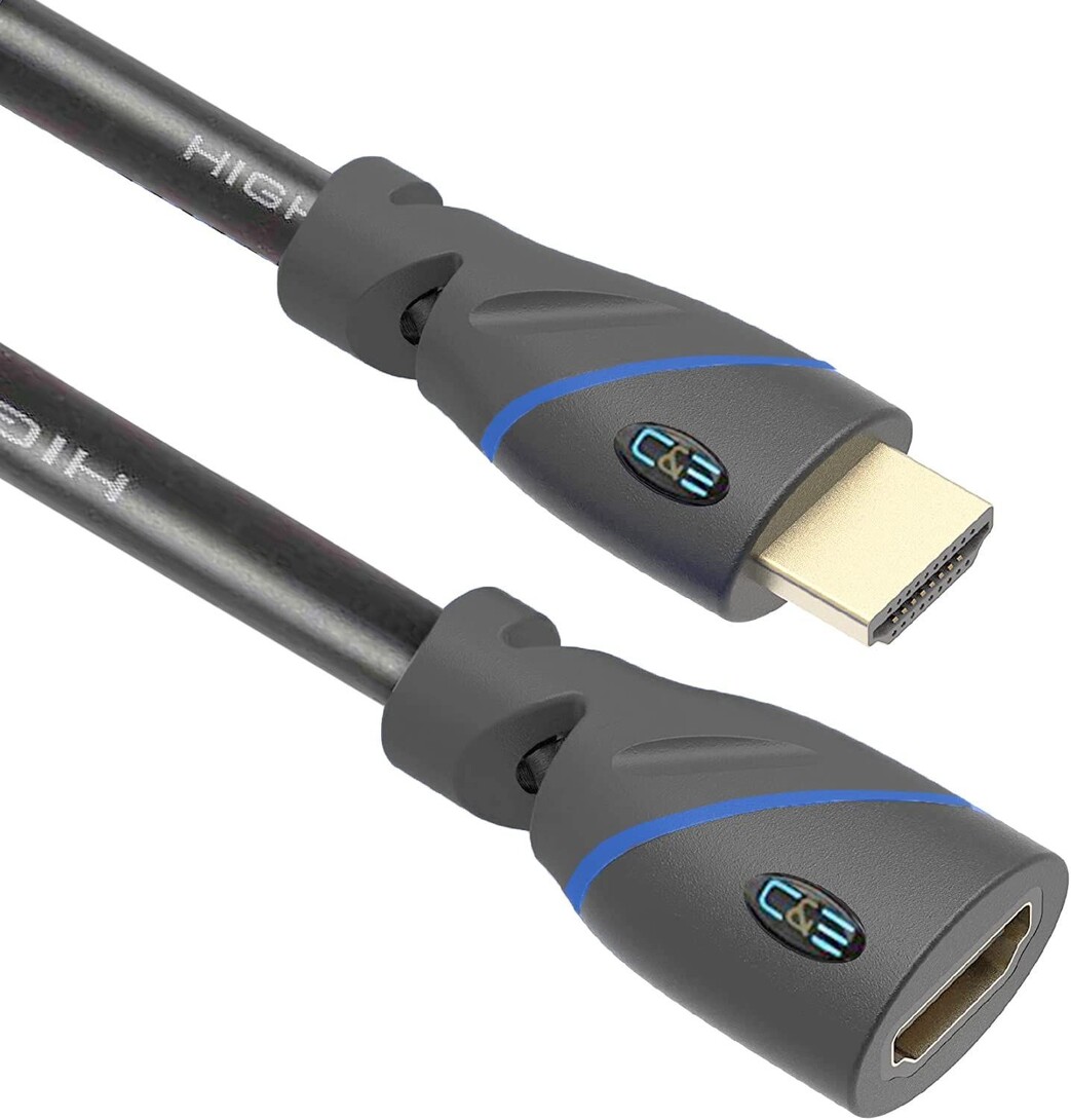C&E High Speed HDMI Cable Male to Female with Ethernet Black (15 Feet/4.5 Meters)