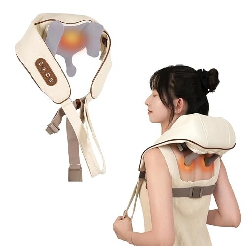Robustt Neck and Back Massager with Heating Mode, Massager for Body Aches and Pains Relief, Electric Wearable 6D Cervical Neck Massage Machine for Deep Tissue Neck, Back, Waist and Legs - Beige