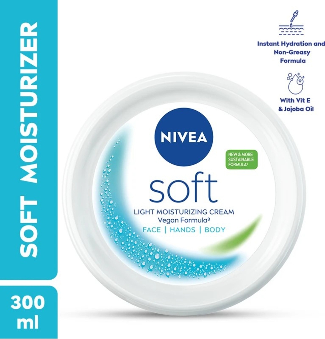NIVEA Soft Moisturizing Cream Vitamin E Face Cream & Body moisturizer 72H (300 ml)